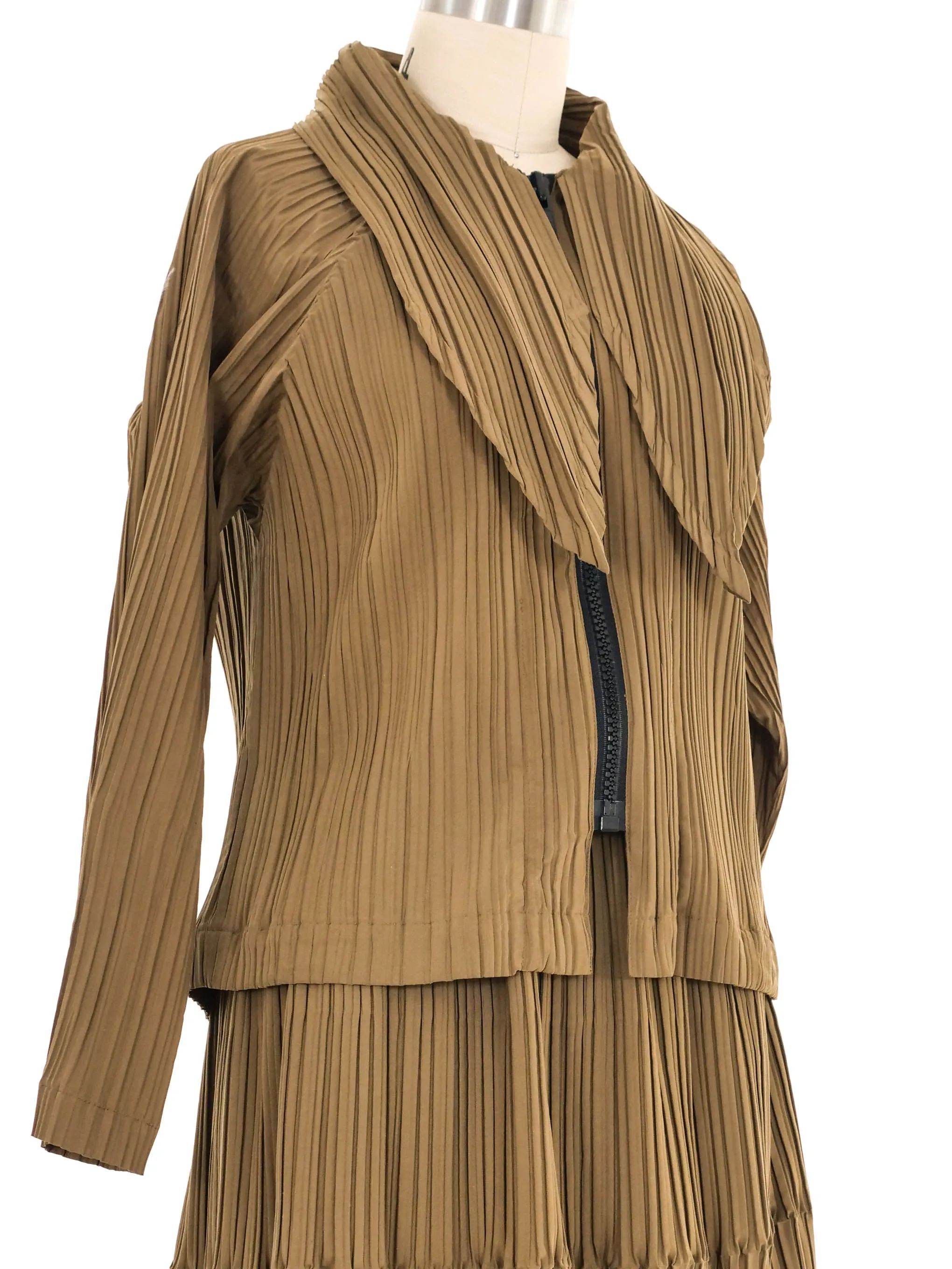 1980s Issey Miyake Pleated Khaki Skirt Ensemble