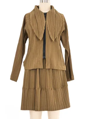 1980s Issey Miyake Pleated Khaki Skirt Ensemble
