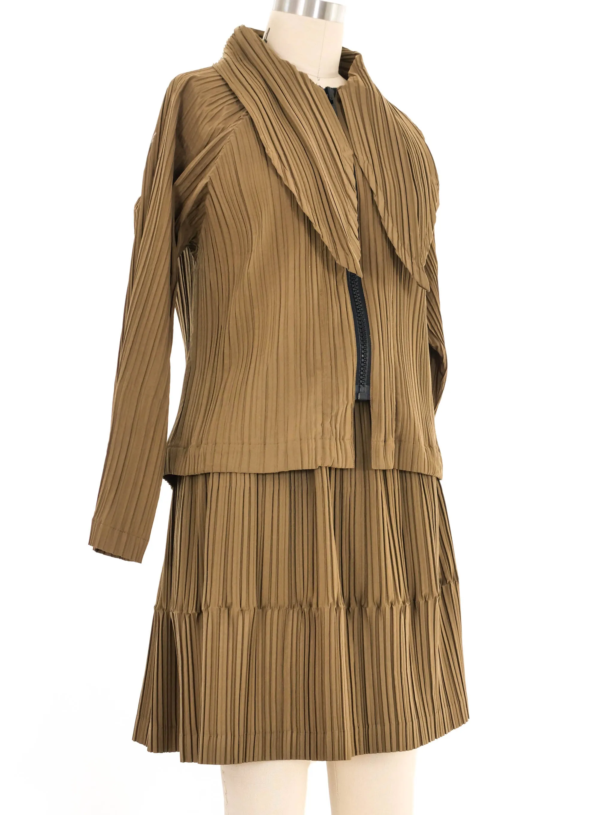 1980s Issey Miyake Pleated Khaki Skirt Ensemble