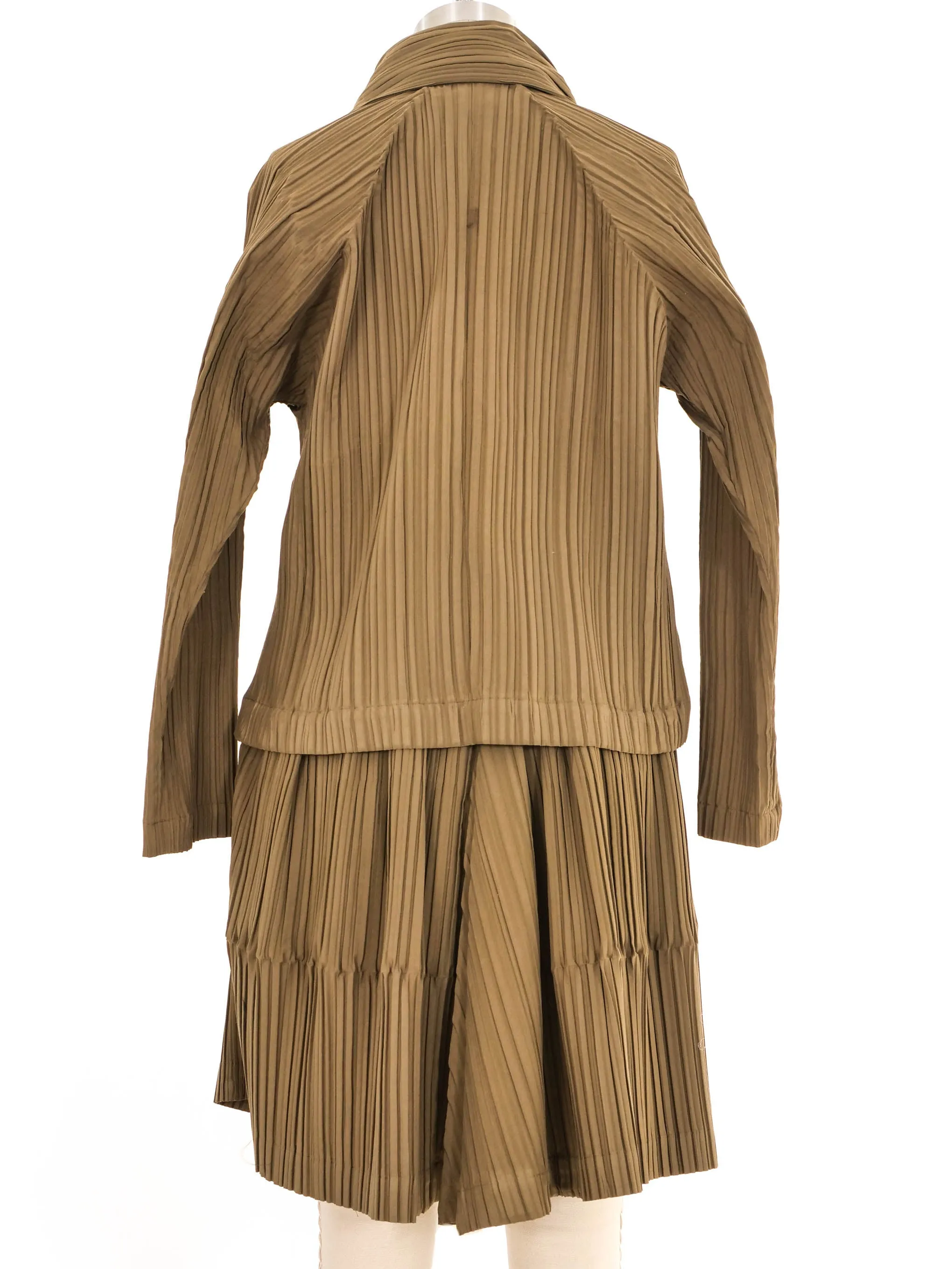 1980s Issey Miyake Pleated Khaki Skirt Ensemble