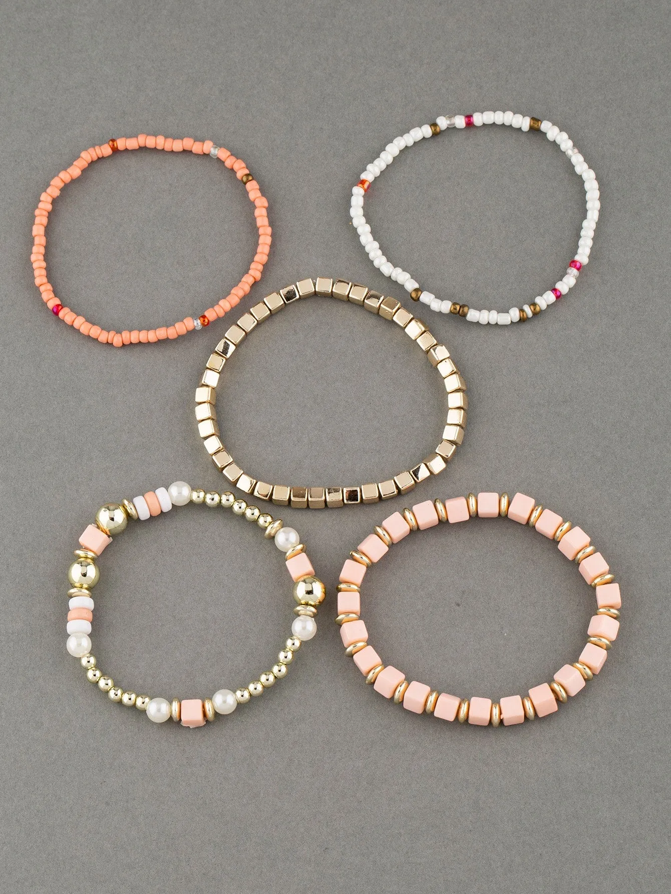 5pcs/set Minimalist Peach Beaded Bracelet Boho Crafted Creative Beads Design