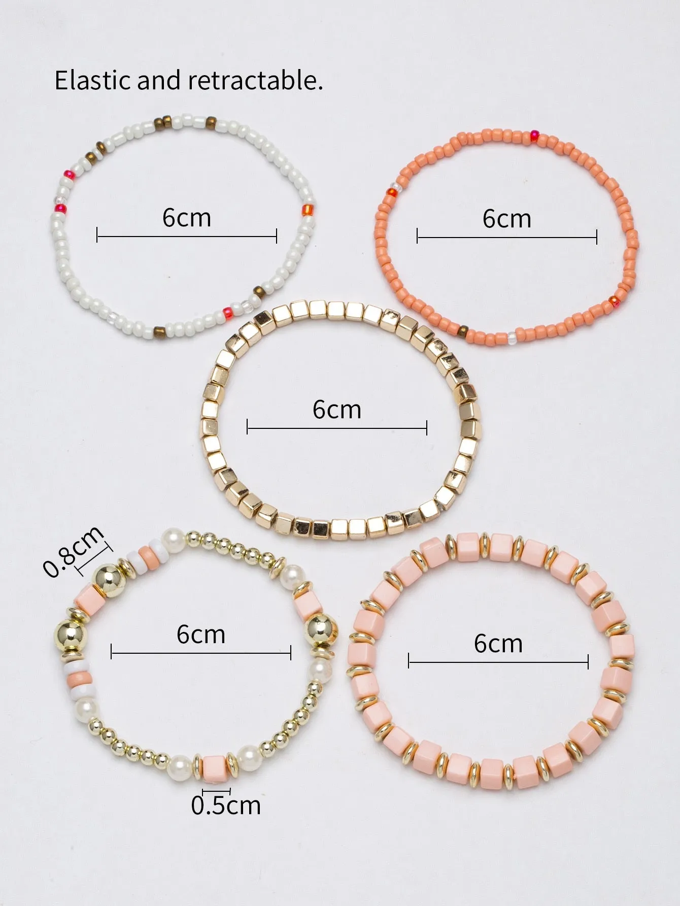 5pcs/set Minimalist Peach Beaded Bracelet Boho Crafted Creative Beads Design