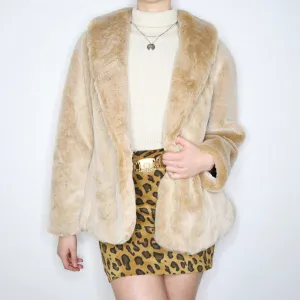 80s Luxurious Beige Faux Fur Coat (S/M)