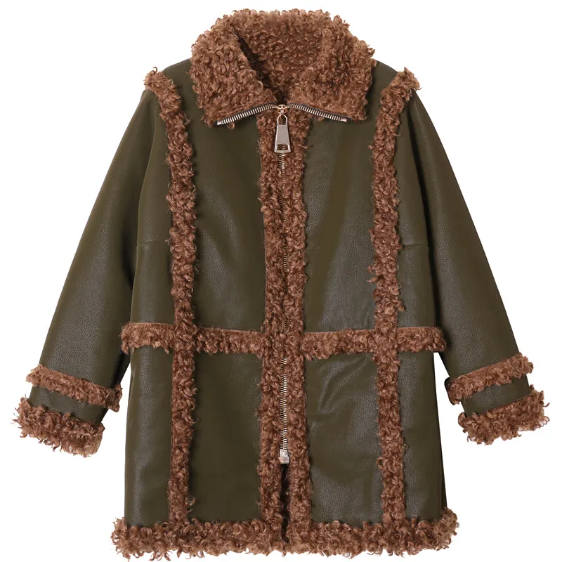 8GIRLS DESIGN FAUX LEATHER COAT WITH TEDDY LINING