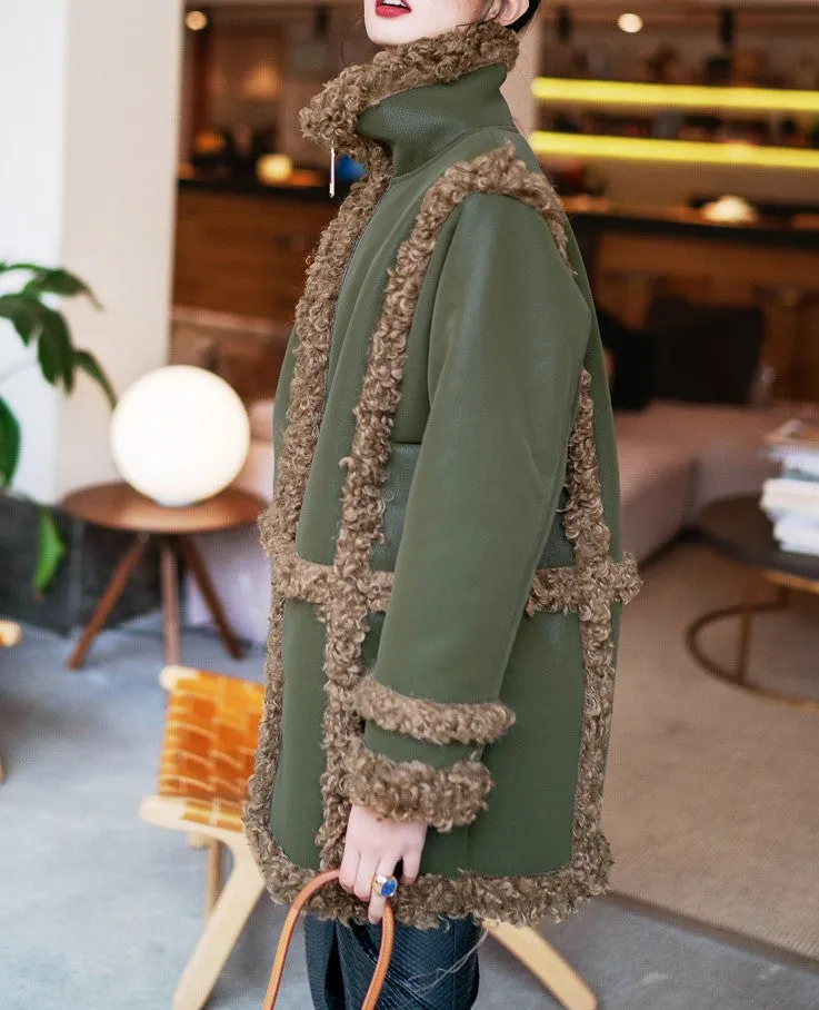 8GIRLS DESIGN FAUX LEATHER COAT WITH TEDDY LINING