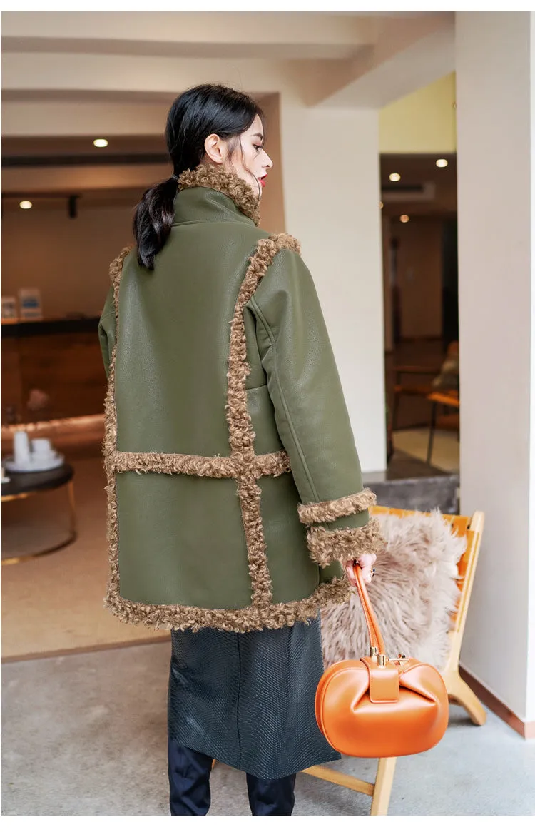 8GIRLS DESIGN FAUX LEATHER COAT WITH TEDDY LINING