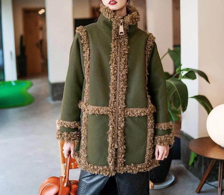 8GIRLS DESIGN FAUX LEATHER COAT WITH TEDDY LINING