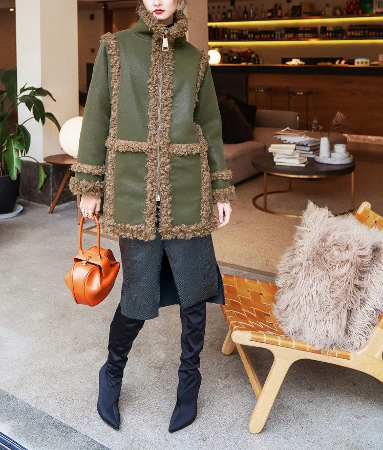 8GIRLS DESIGN FAUX LEATHER COAT WITH TEDDY LINING