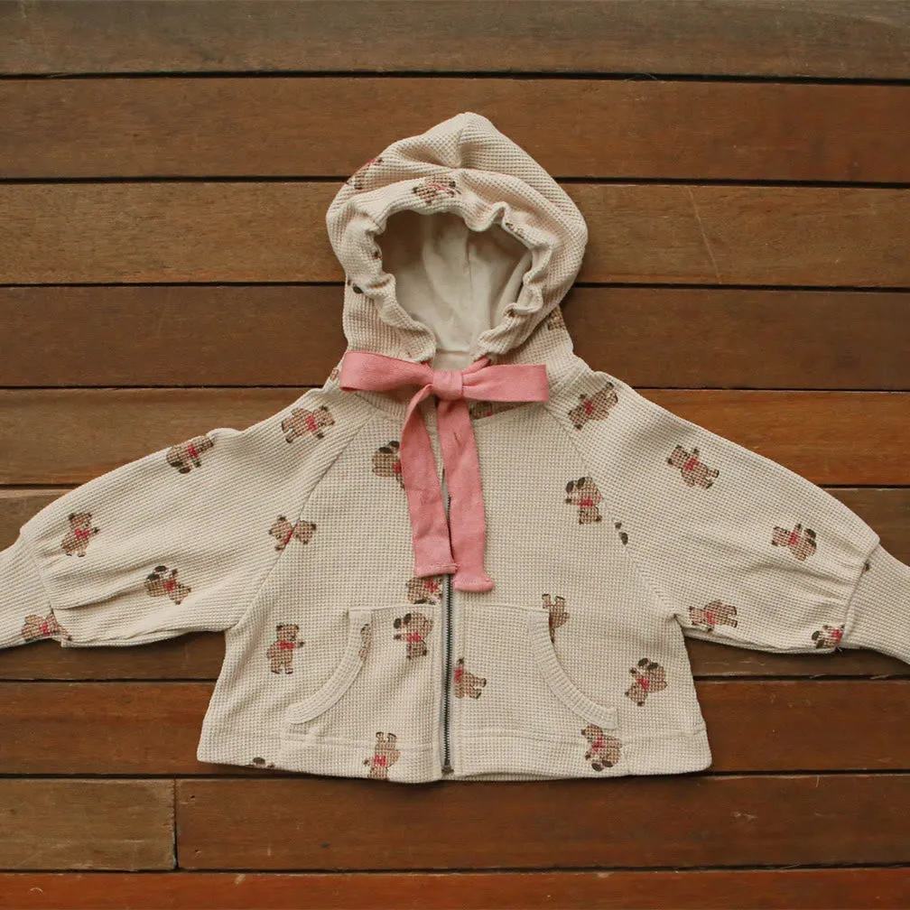Baby Bear Teddy Bow Hooded Waffle Coat