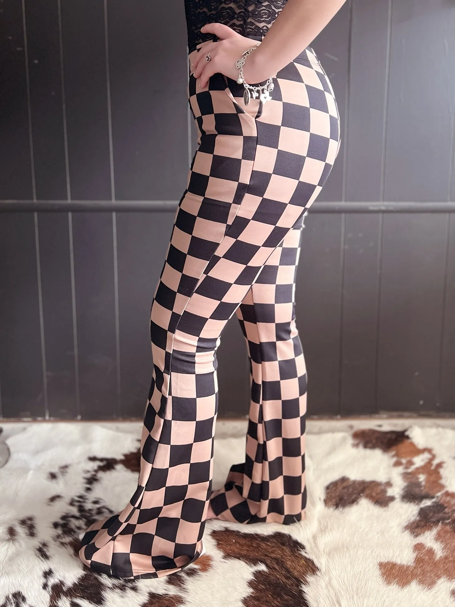 Black & Mocha Checkered Trouser Pants