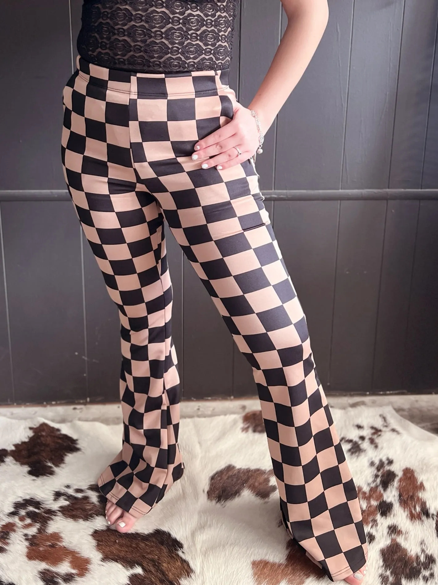 Black & Mocha Checkered Trouser Pants