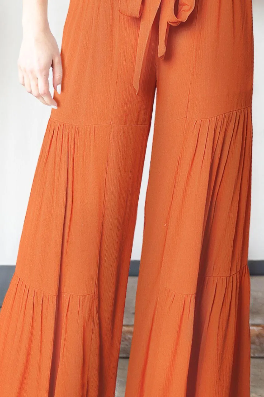 Extrovert Tie Waist Tiered High Waisted Culottes