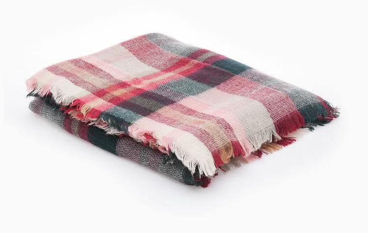 Fashion Winter Plaid Acrylic Blanket Scarf For Women