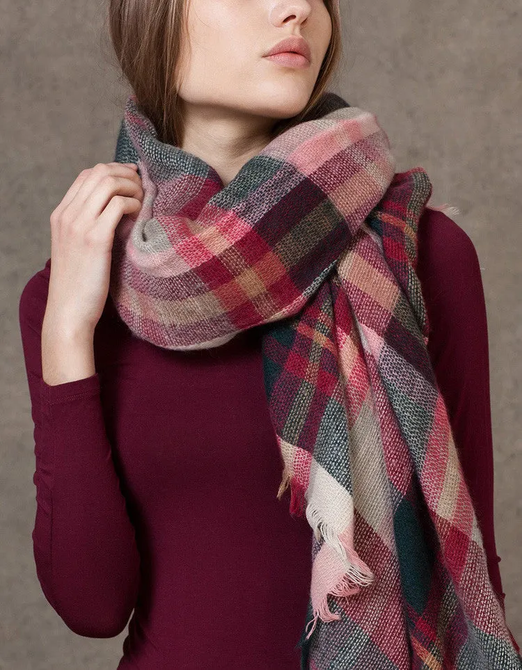 Fashion Winter Plaid Acrylic Blanket Scarf For Women