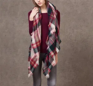 Fashion Winter Plaid Acrylic Blanket Scarf For Women