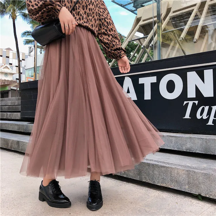 Four Seasons Mesh Skirt Korean Pleated Tutu Skirt