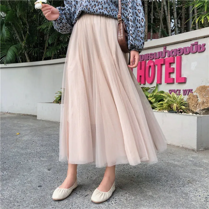 Four Seasons Mesh Skirt Korean Pleated Tutu Skirt