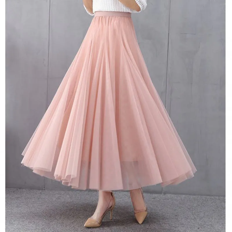 Four Seasons Mesh Skirt Korean Pleated Tutu Skirt