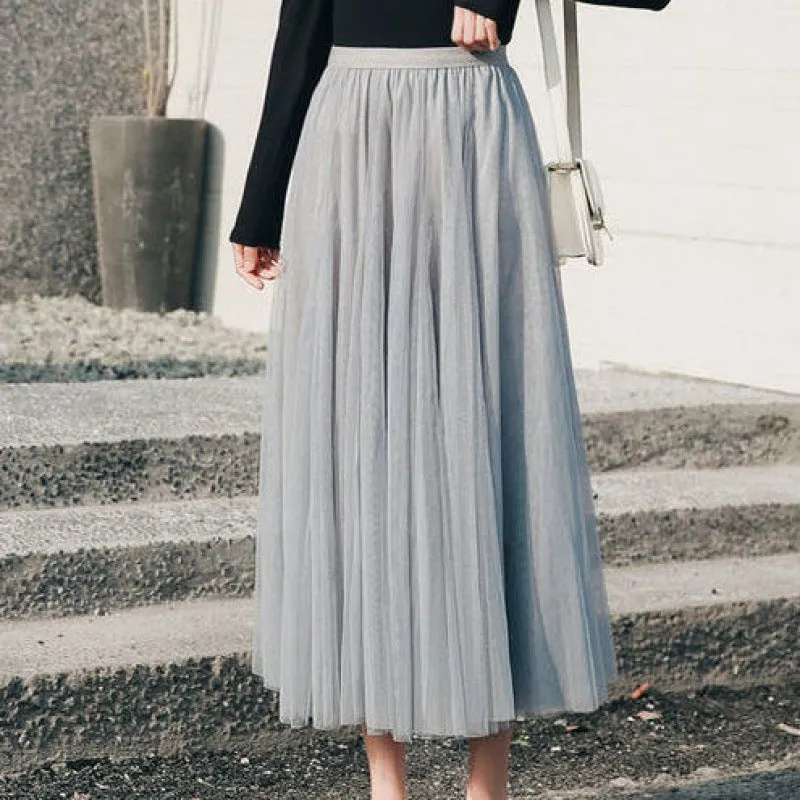 Four Seasons Mesh Skirt Korean Pleated Tutu Skirt