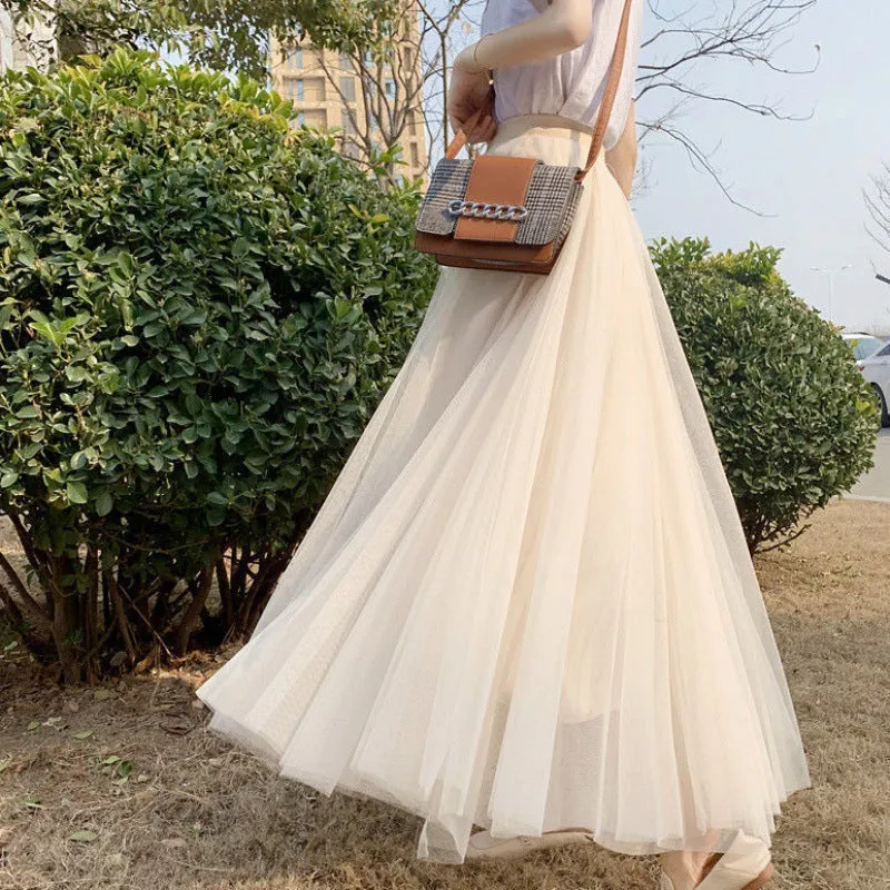 Four Seasons Mesh Skirt Korean Pleated Tutu Skirt