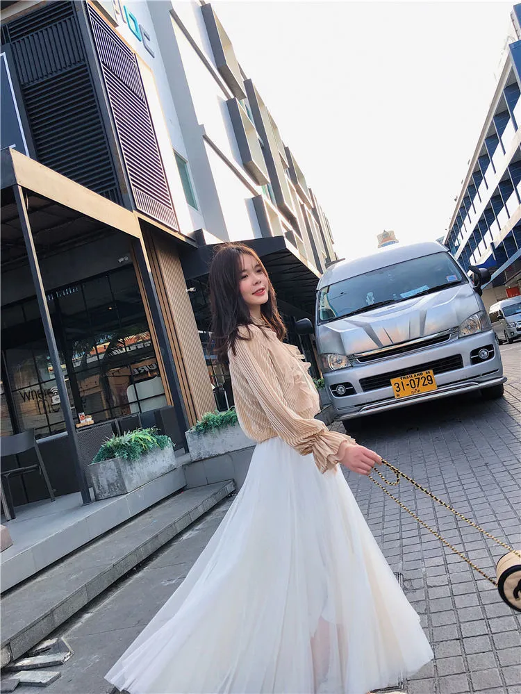 Four Seasons Mesh Skirt Korean Pleated Tutu Skirt