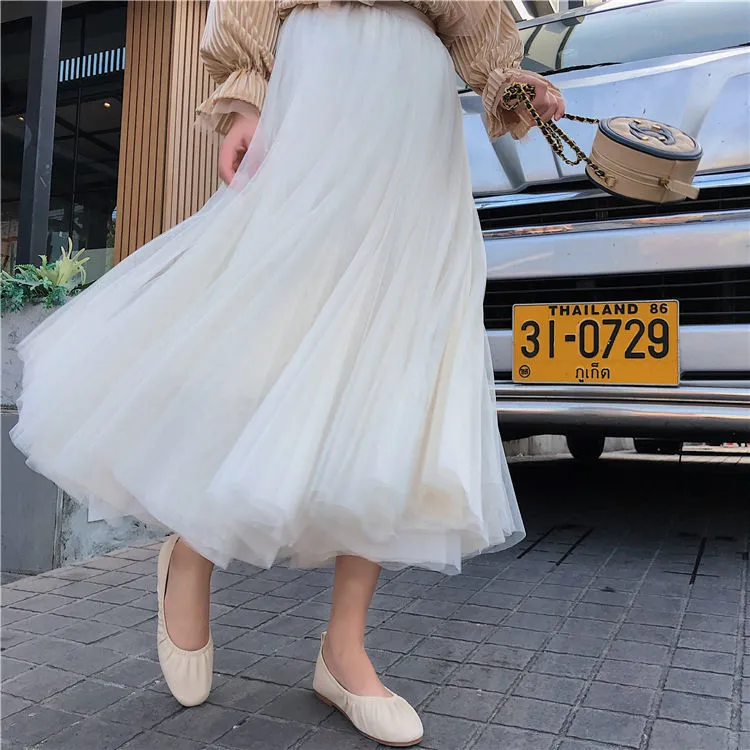 Four Seasons Mesh Skirt Korean Pleated Tutu Skirt