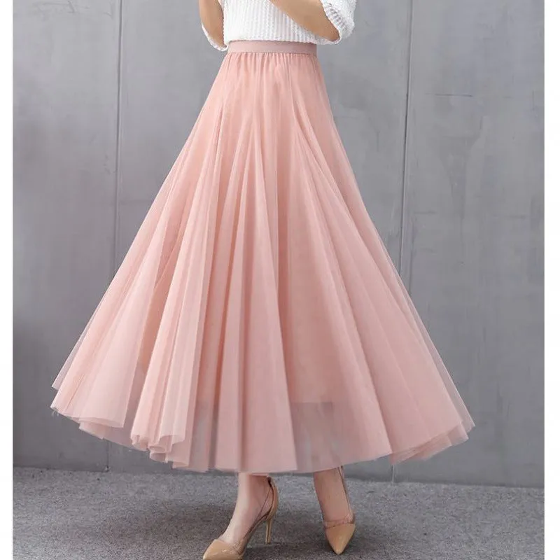 Four Seasons Mesh Skirt Korean Pleated Tutu Skirt
