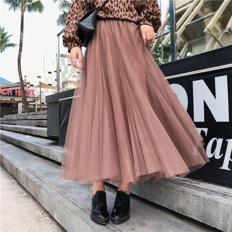 Four Seasons Mesh Skirt Korean Pleated Tutu Skirt