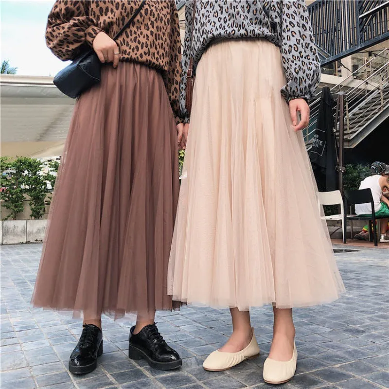 Four Seasons Mesh Skirt Korean Pleated Tutu Skirt