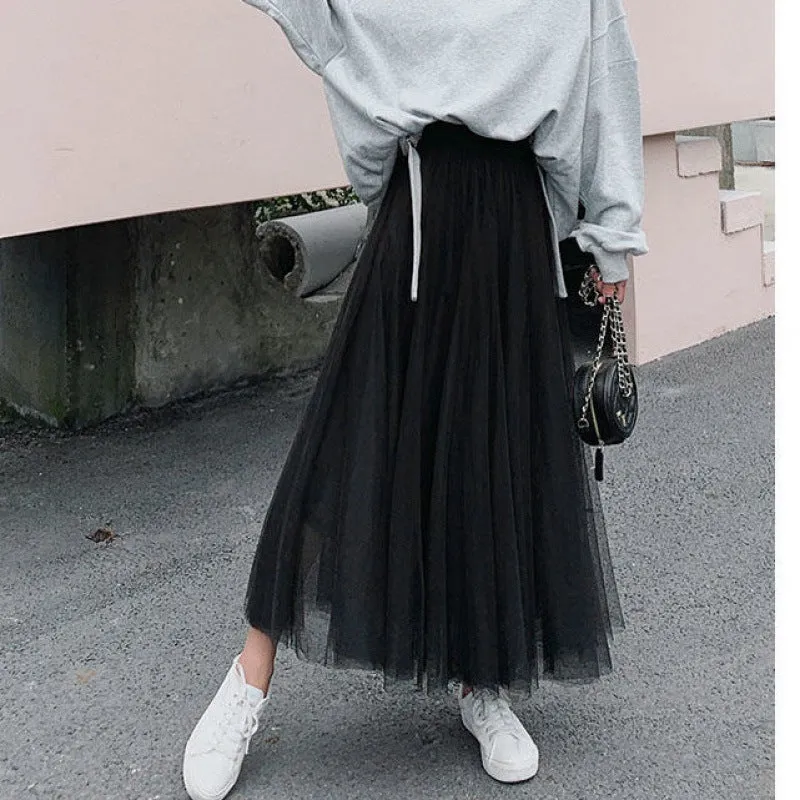 Four Seasons Mesh Skirt Korean Pleated Tutu Skirt