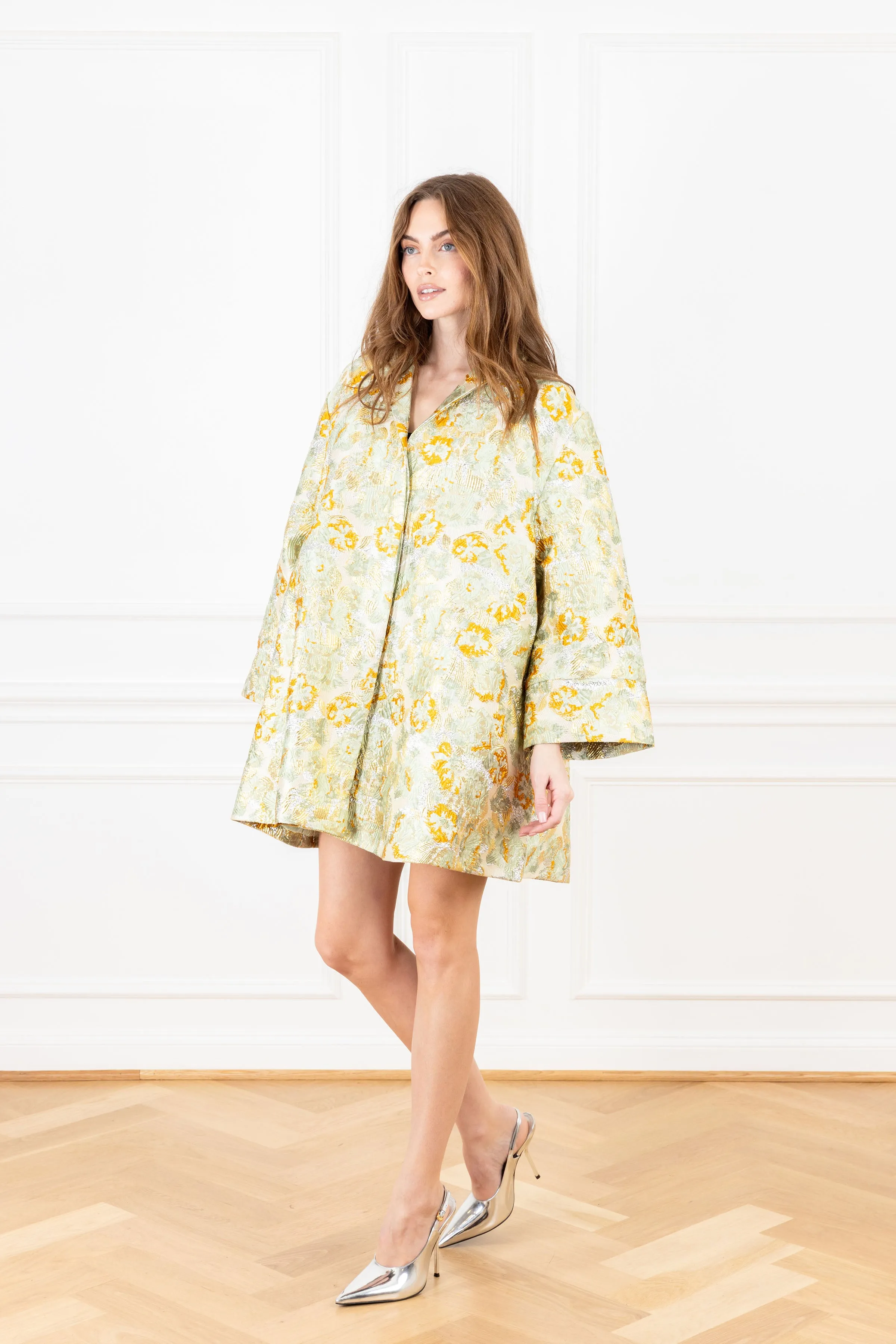 Frosty Green Lurex Mini Dress Coat