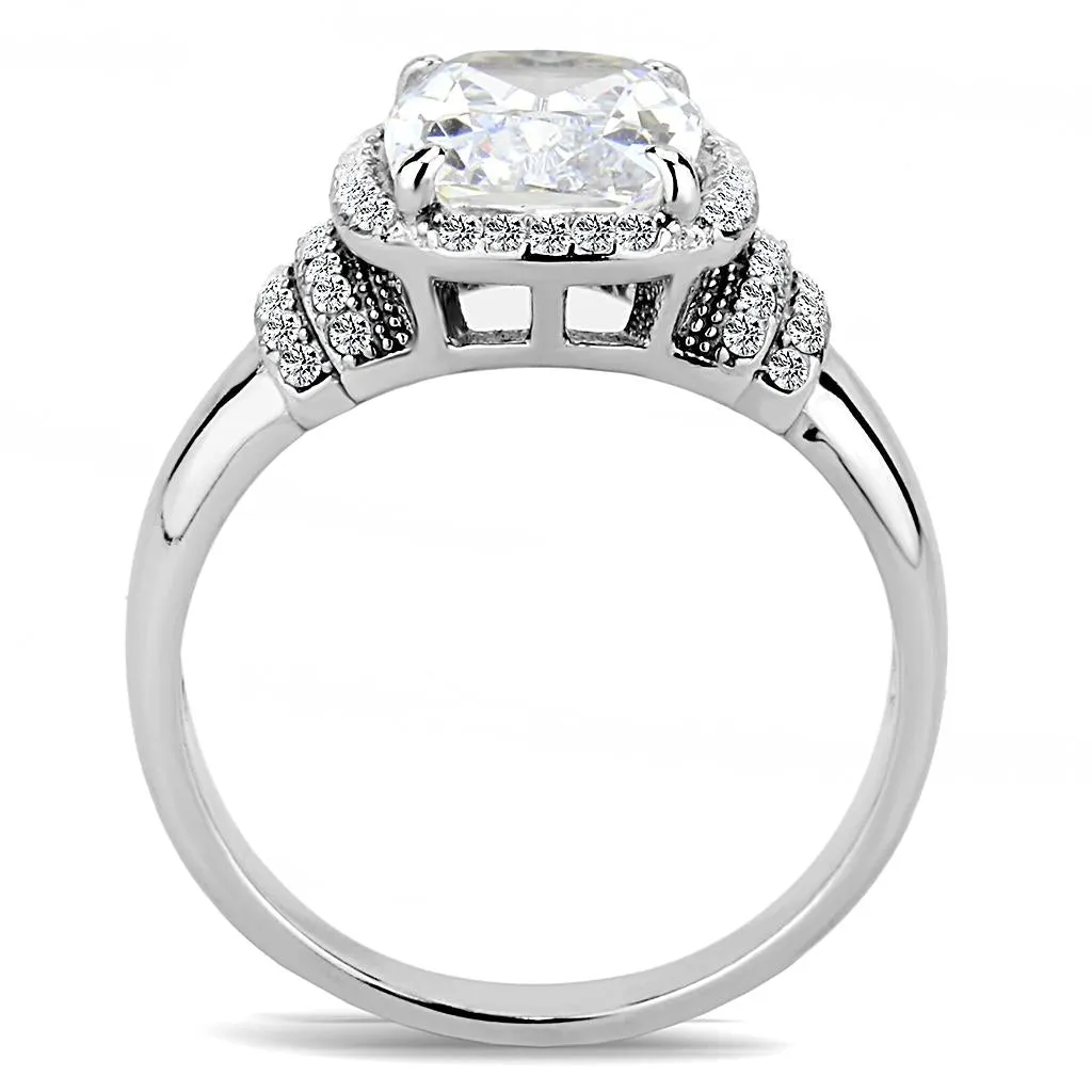High polished (no plating) Stainless Steel Ring with Cubic in Clear for Women Style DA024