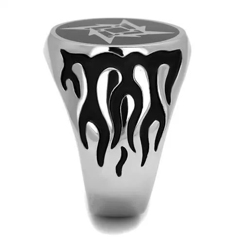 High polished (no plating) Stainless Steel Ring with Epoxy in Jet for Women Style TK2225