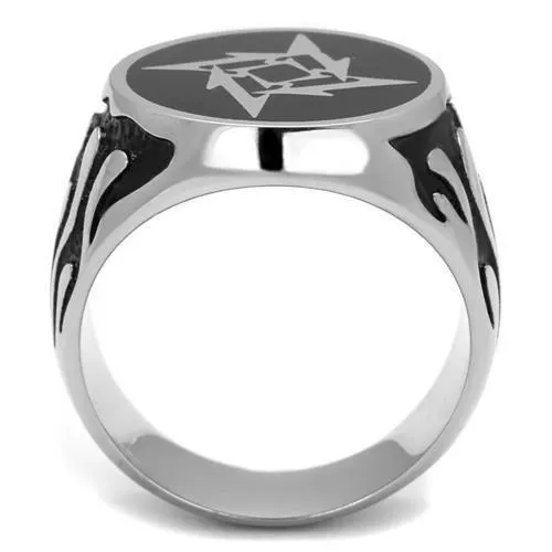 High polished (no plating) Stainless Steel Ring with Epoxy in Jet for Women Style TK2225