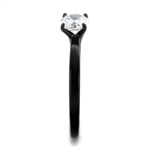 IP Black(Ion Plating) Stainless Steel Ring with AAA Grade CZ in Clear for Women Style TK2013