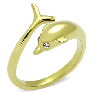 IP Gold(Ion Plating) Stainless Steel Ring with Top Grade Crystal in Clear for Women Style TK1027