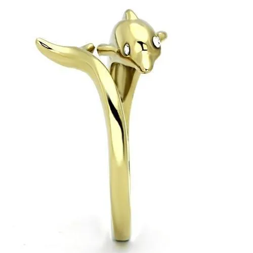 IP Gold(Ion Plating) Stainless Steel Ring with Top Grade Crystal in Clear for Women Style TK1027