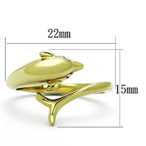 IP Gold(Ion Plating) Stainless Steel Ring with Top Grade Crystal in Clear for Women Style TK1027