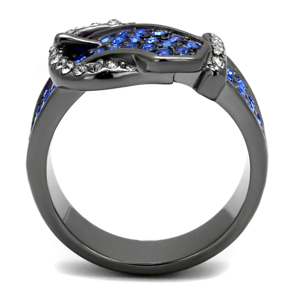 IP Light Black (IP Gun) Stainless Steel Ring with Top Grade Crystal in Multi Color for Women Style TK2995