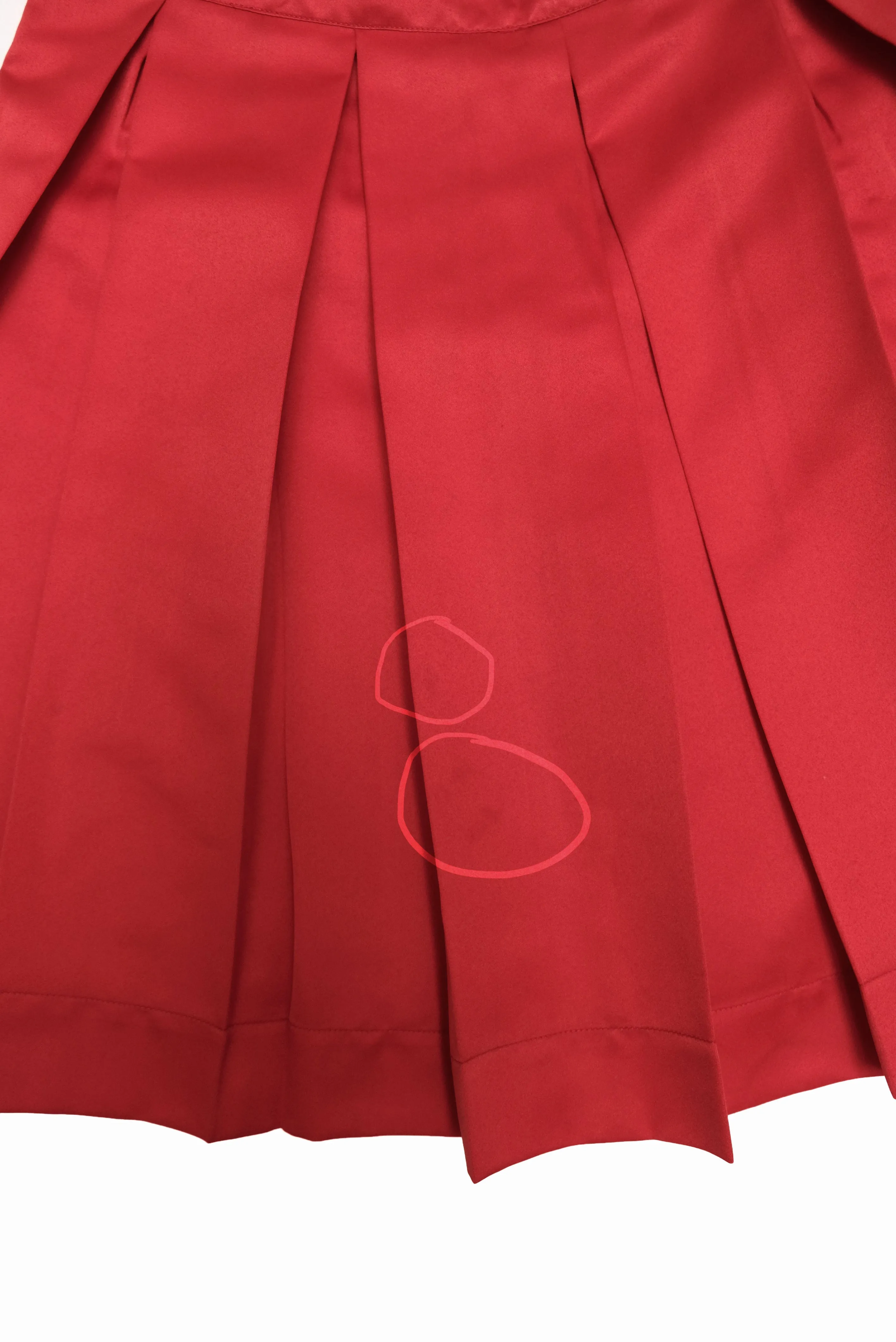 Justin Case Pleated Skirt in Red Satin, UK10
