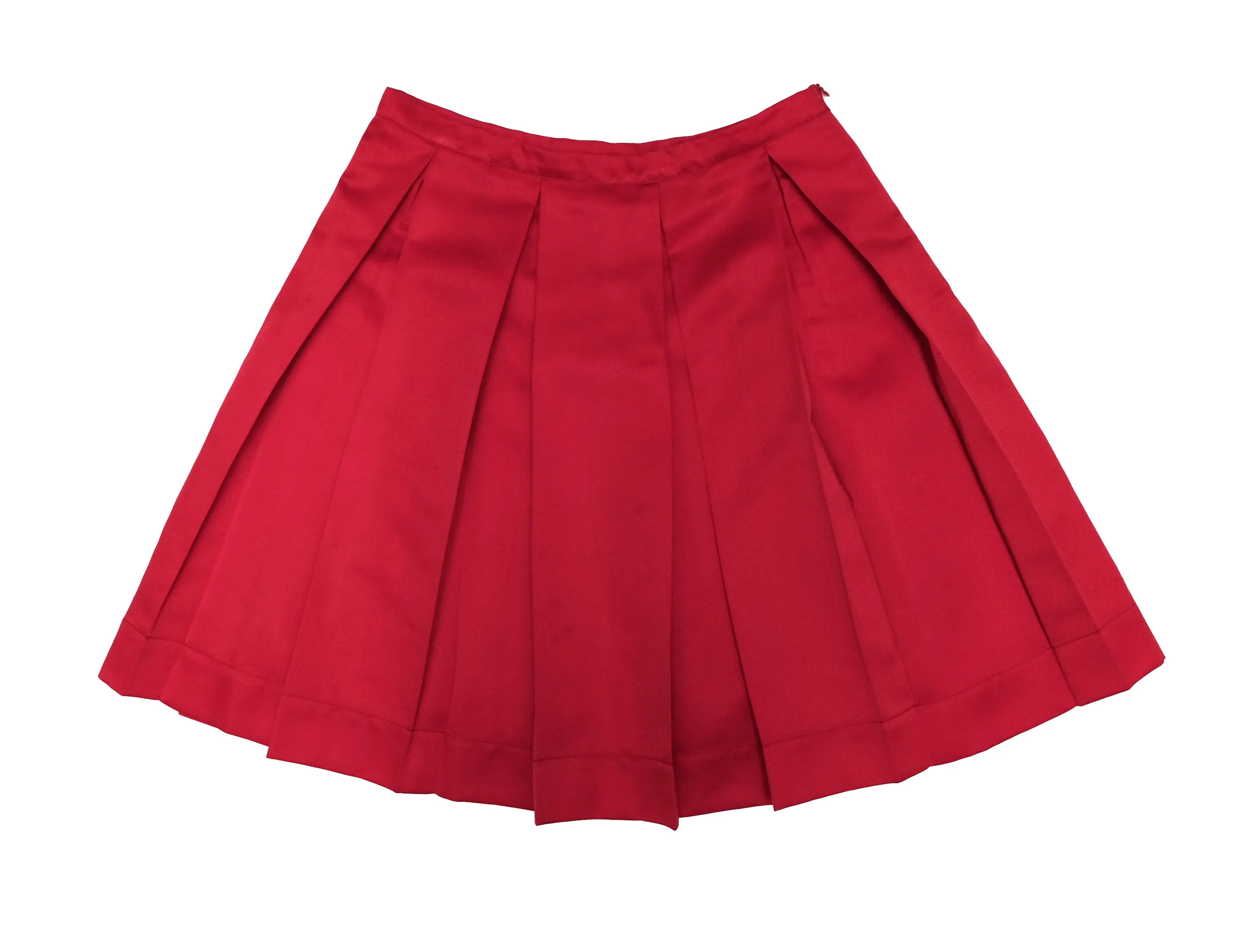 Justin Case Pleated Skirt in Red Satin, UK10