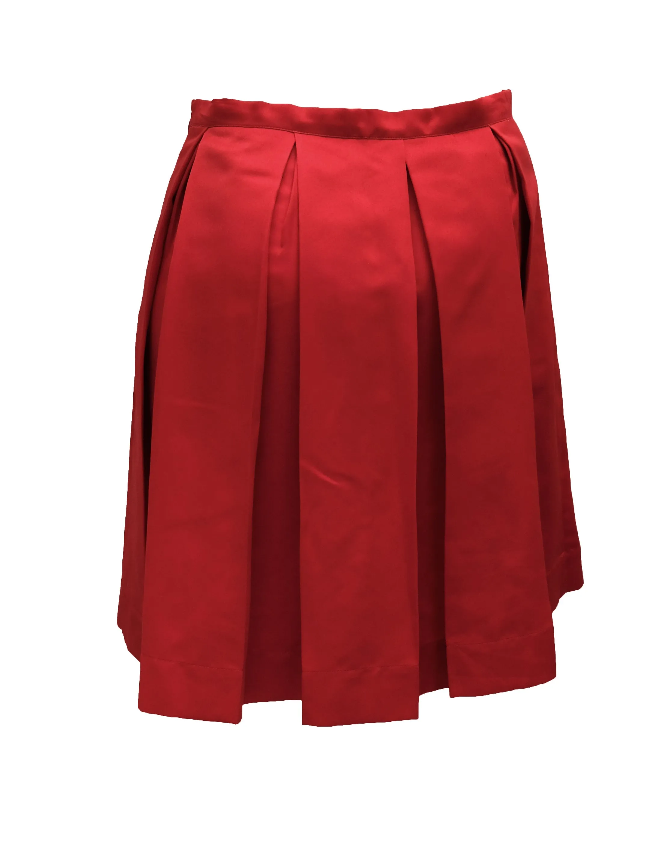 Justin Case Pleated Skirt in Red Satin, UK10