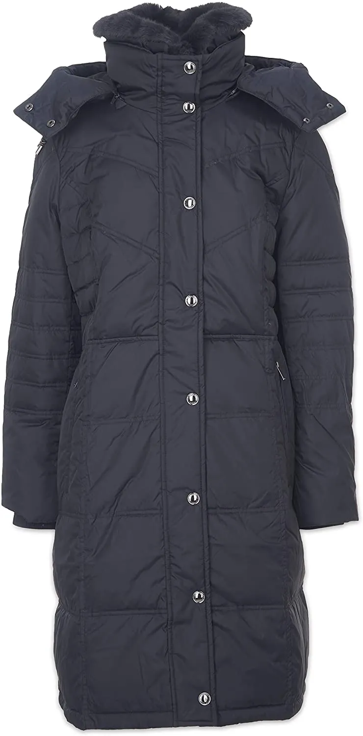 London Fog Women's Chevron Coat with Faux-Fur Trim