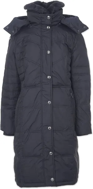 London Fog Women's Chevron Coat with Faux-Fur Trim