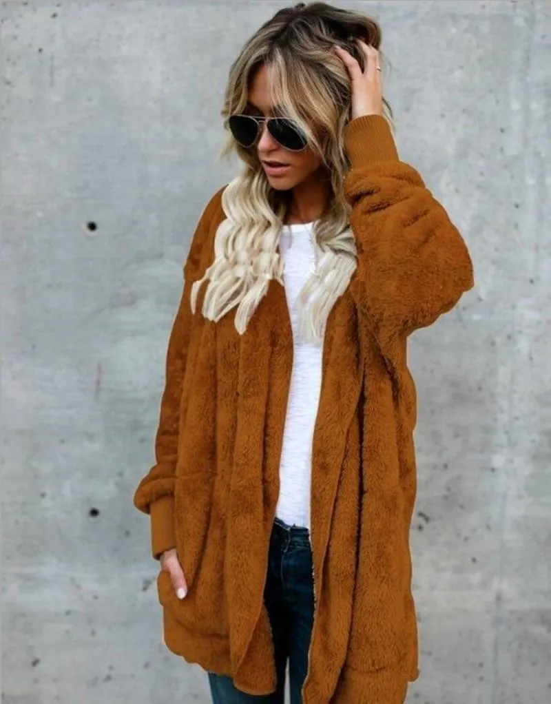 Long Sides Both Side Faux Fur Coat