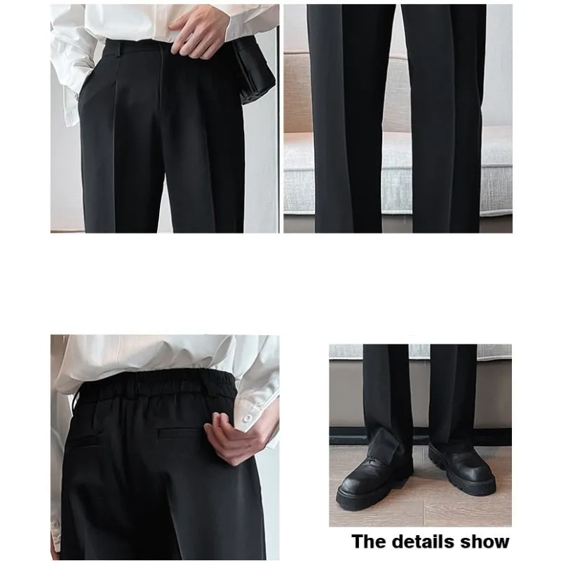 Men Suit Pants Solid Full Baggy Casual Wide Leg Trousers High Waist