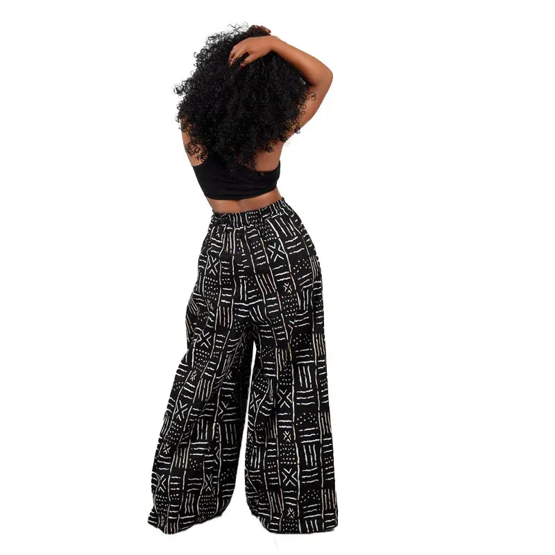 New Arrivals 2024 Leaf Print Loose Trouser Button Pockets High Waist Cargo Pants
