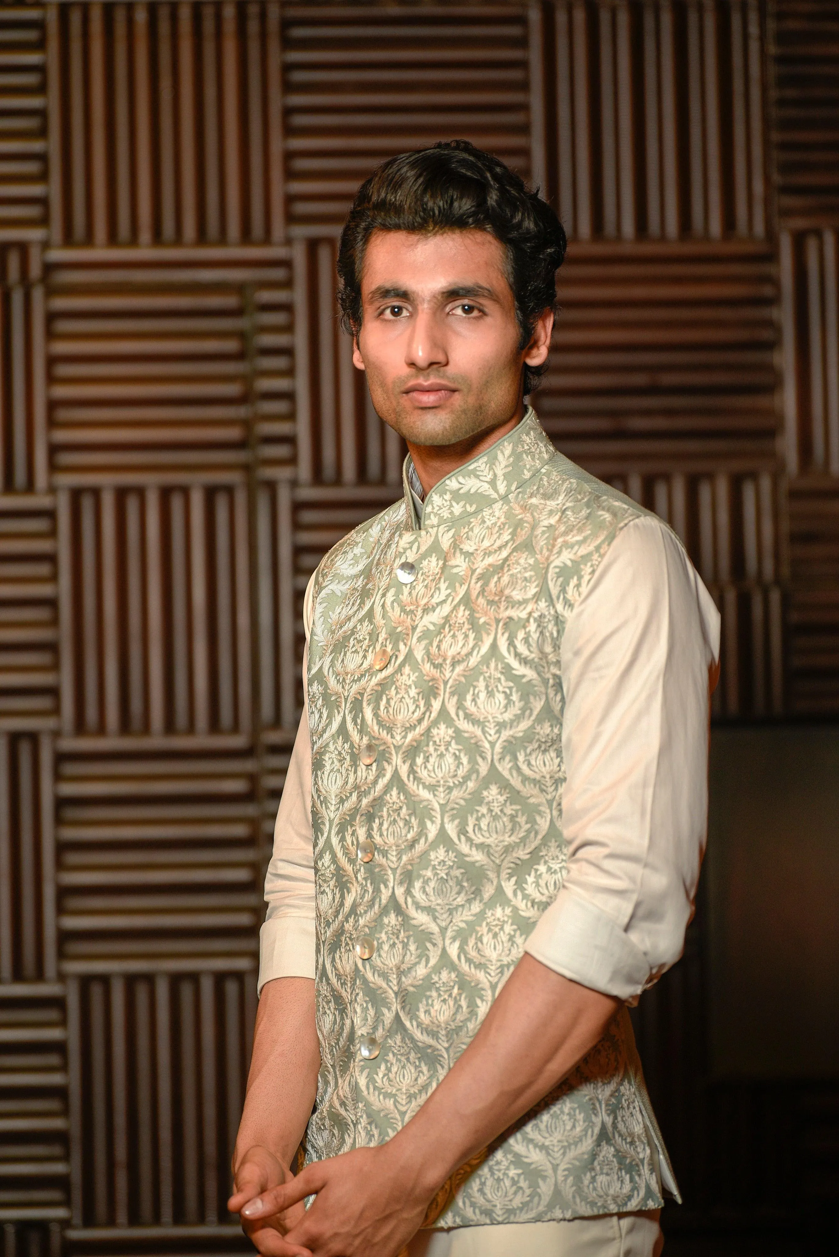Pastel green Nehru waistcoat