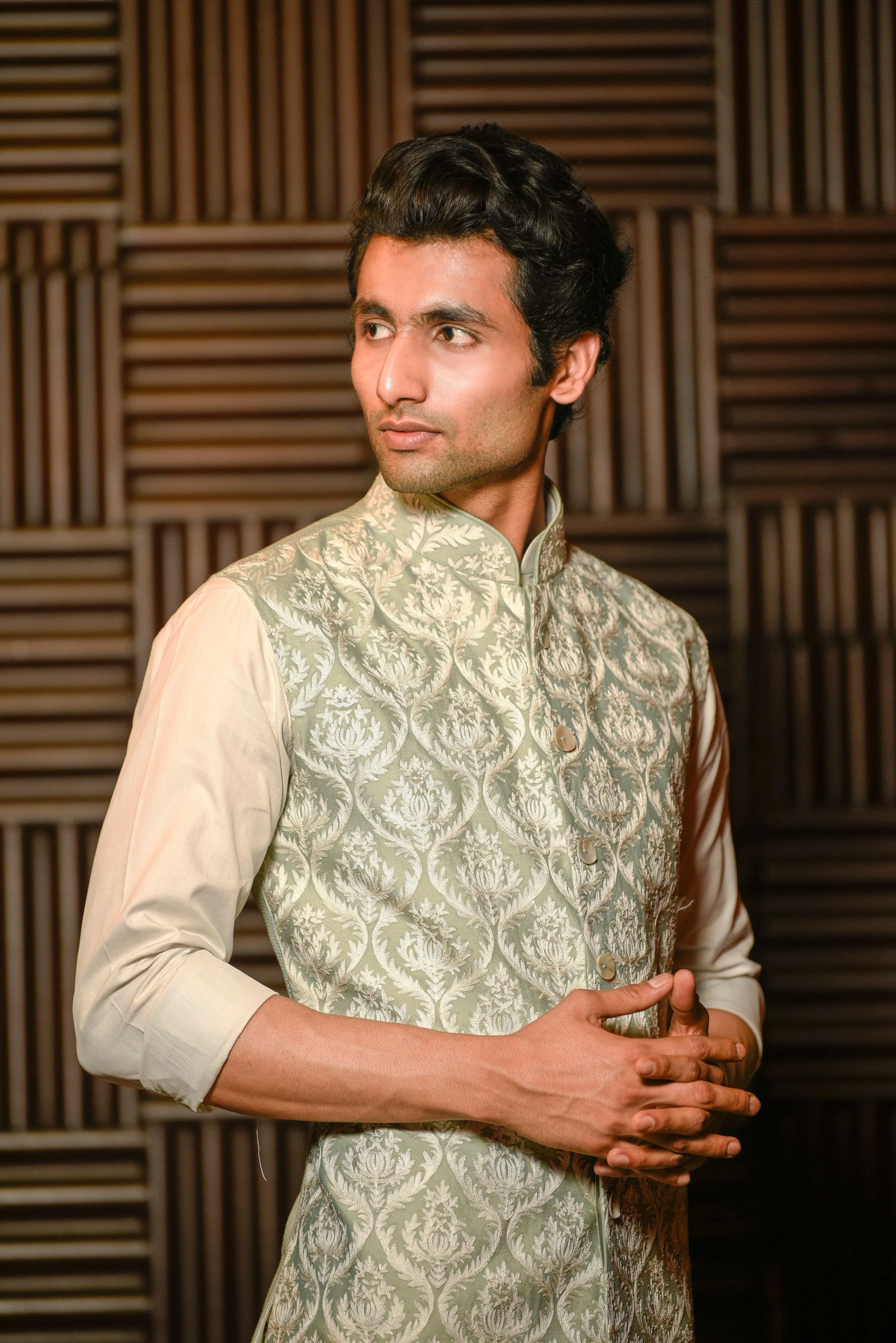 Pastel green Nehru waistcoat