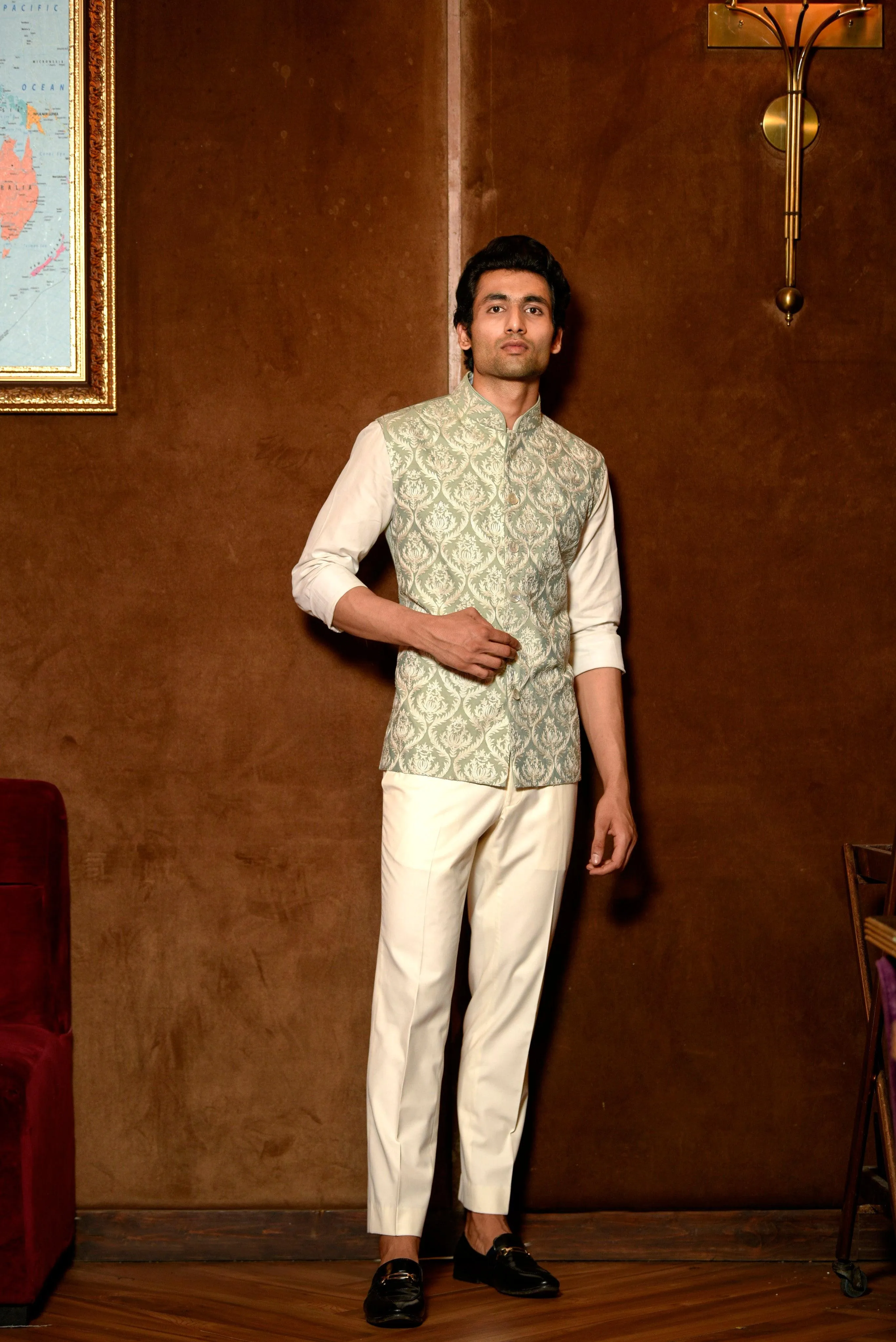 Pastel green Nehru waistcoat